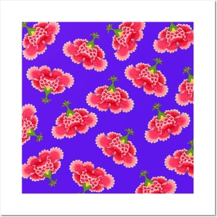 Chinese Vintage Pink and Red Flowers with Bright Purple - Hong Kong Traditional Floral Pattern Posters and Art